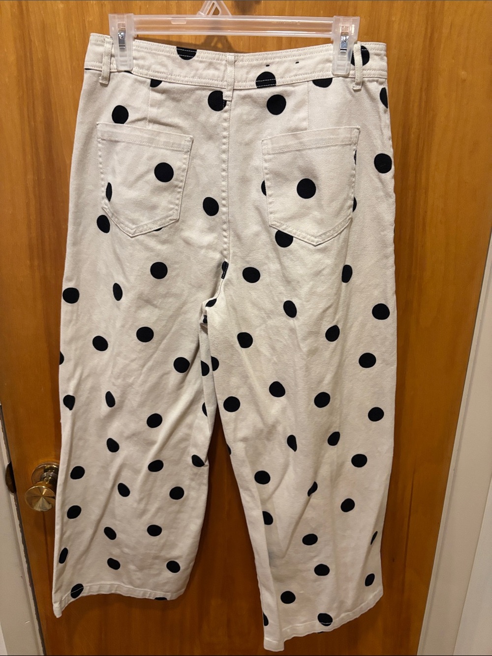 Who What Wear Cream Wide-Leg Pants with Black Polka Dots - Picture 5 of 6
